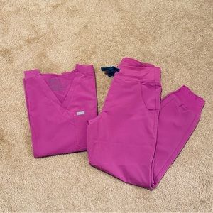 Figs Bright Fuchsia Slim Catarina and Zamora Jogger scrub set